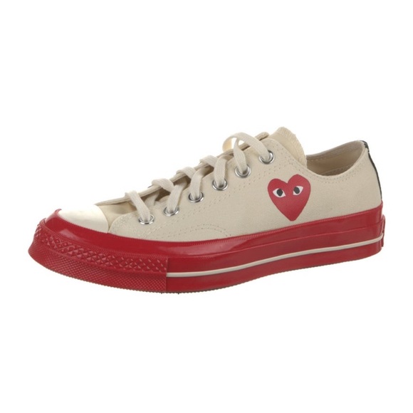 Comme des Garcons Beige and Red Heart Sneakers - Picture 1 of 7